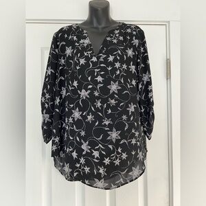 Chaus Black and White Floral Blouse